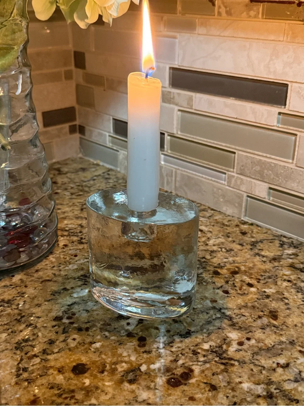 Crate and Barrel Glass Taper Candle Holder